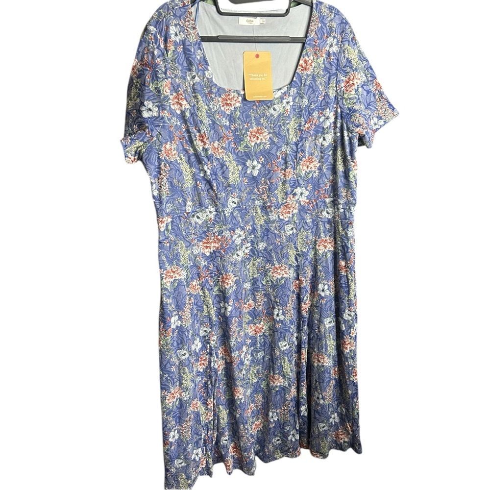 Cotton Traders Floral Burnout Dress - Blue Size 22